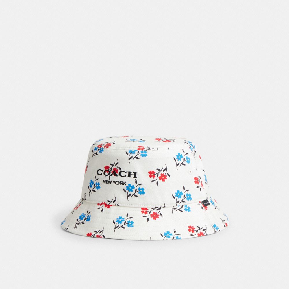 COACH®,BOARDWALK FLORAL PRINT BUCKET HAT,Chalk/Blue,Front View