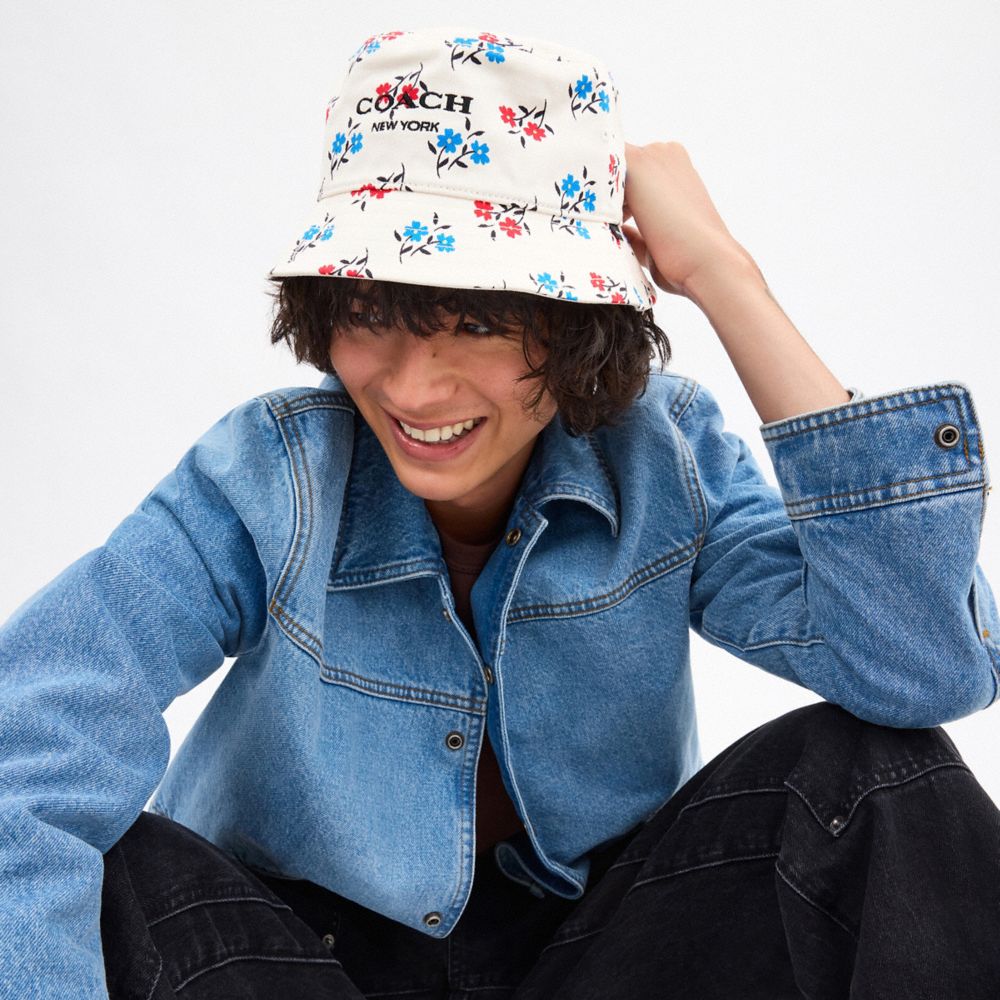 COACH®,BOARDWALK FLORAL PRINT BUCKET HAT,Chalk/Blue,Detail View