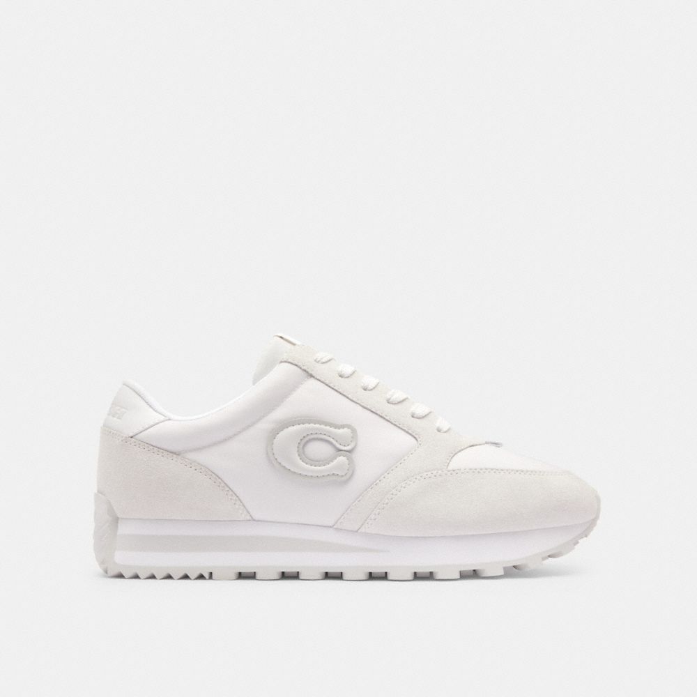 COACH®,Runner Sneaker,Lining Fabric,Leather,Nylon,Suede,Activewear,Fabric,Mixed Media,Logo,Running,White,Angle View