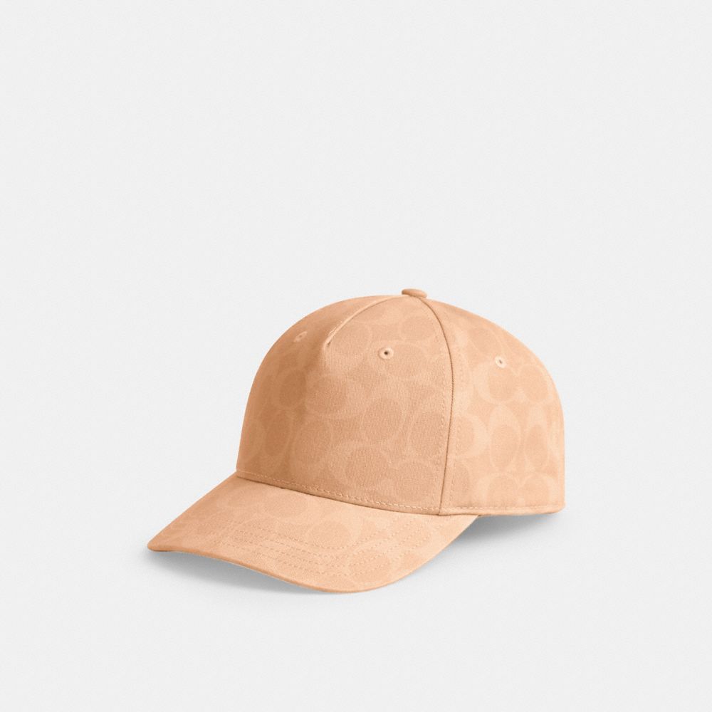 COACH®,CASQUETTE DE BASEBALL SIGNATURE BLANCHIE AU SOLEIL,Jacquard,Corail,Front View