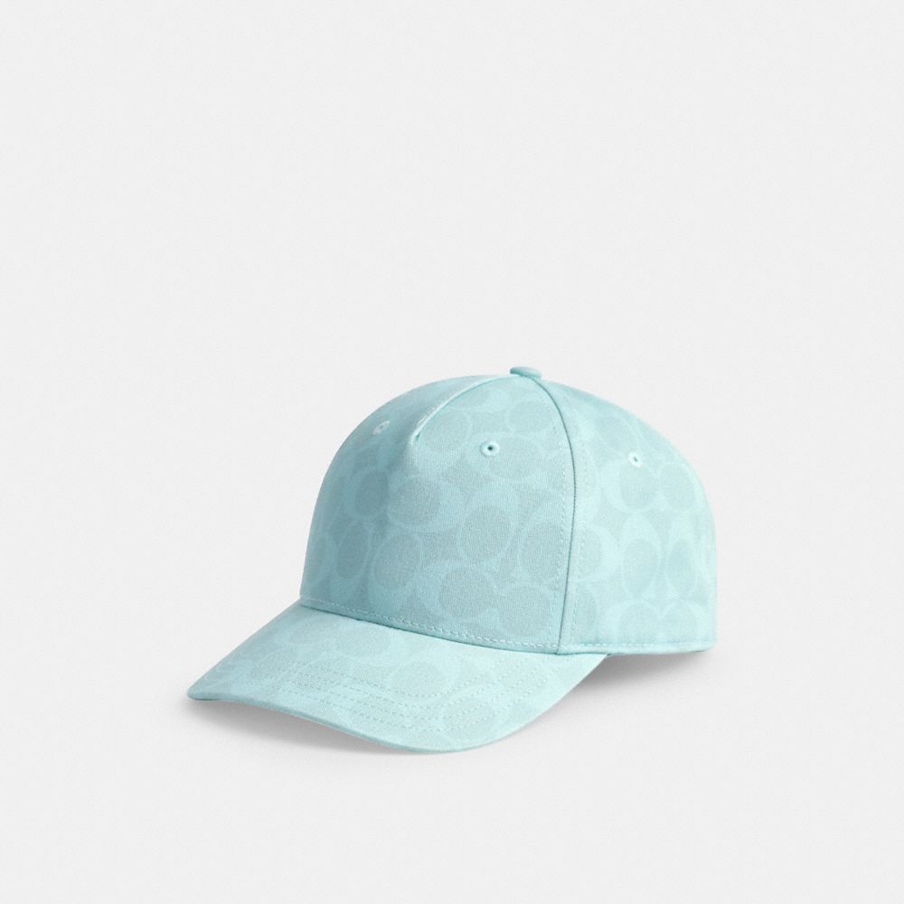 COACH®,SIGNATURE SUN BLEACHED BASEBALL HAT,Turquoise,Front View