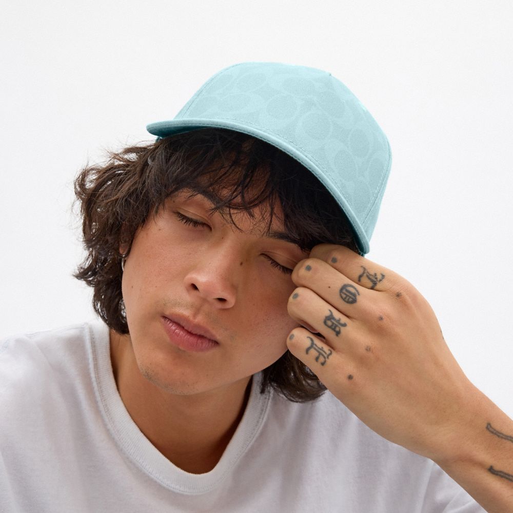 COACH®,SIGNATURE SUN BLEACHED BASEBALL HAT,Turquoise,Detail View