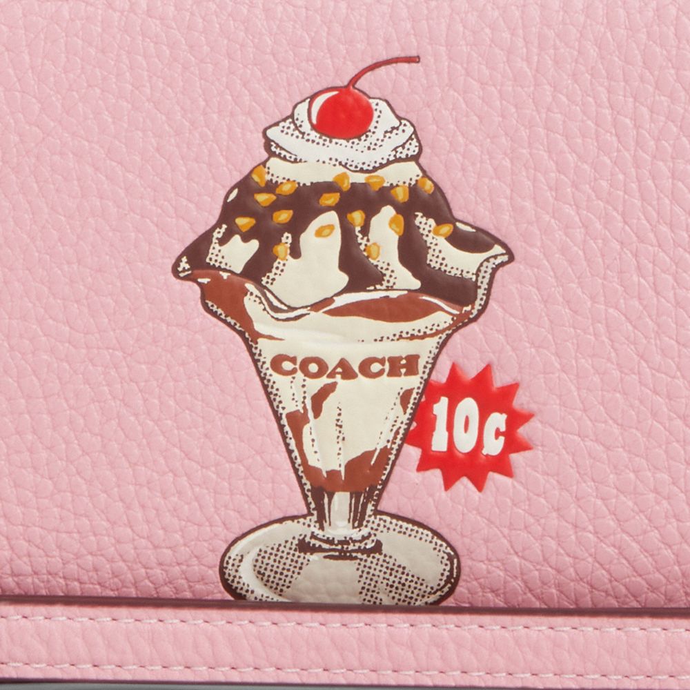 COACH®,PORTEFEUILLE LONG ZIP-CONTOUR AVEC IMPRIMÉ COUPE GLACÉE,Cuir,Sv/Fleur cerise