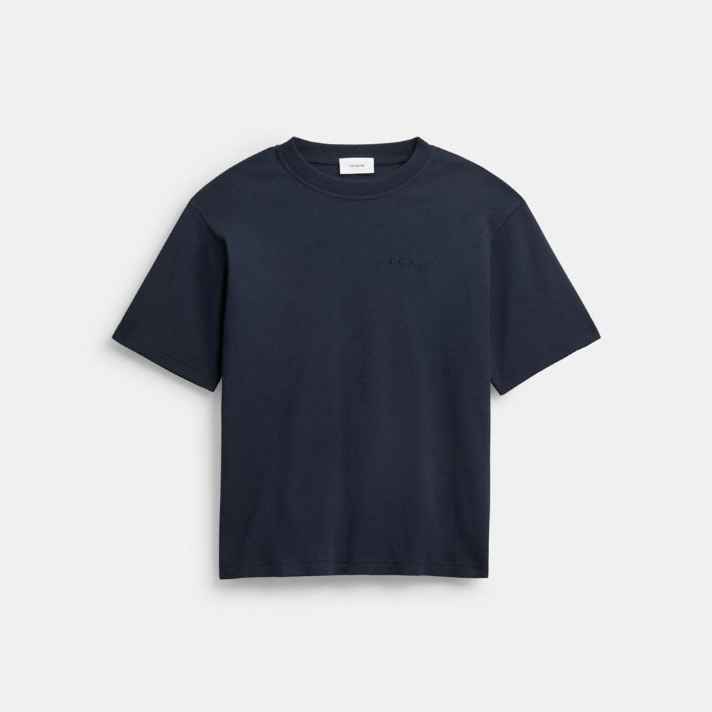 COACH®,T-Shirt In Organic Cotton,Cotton,T Shirt,Casual,Navy,Front View