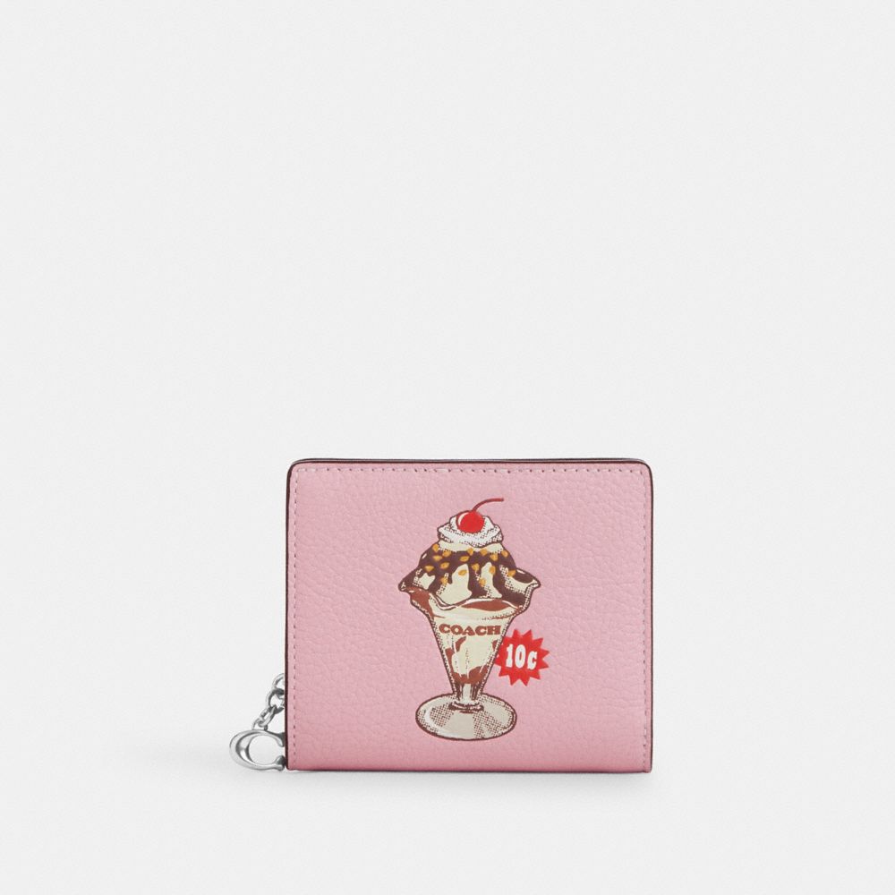 COACH®,PORTEFEUILLE À BOUTON-PRESSION AVEC IMPRIMÉ DE COUPE GLACÉE,Sv/Fleur cerise,Front View