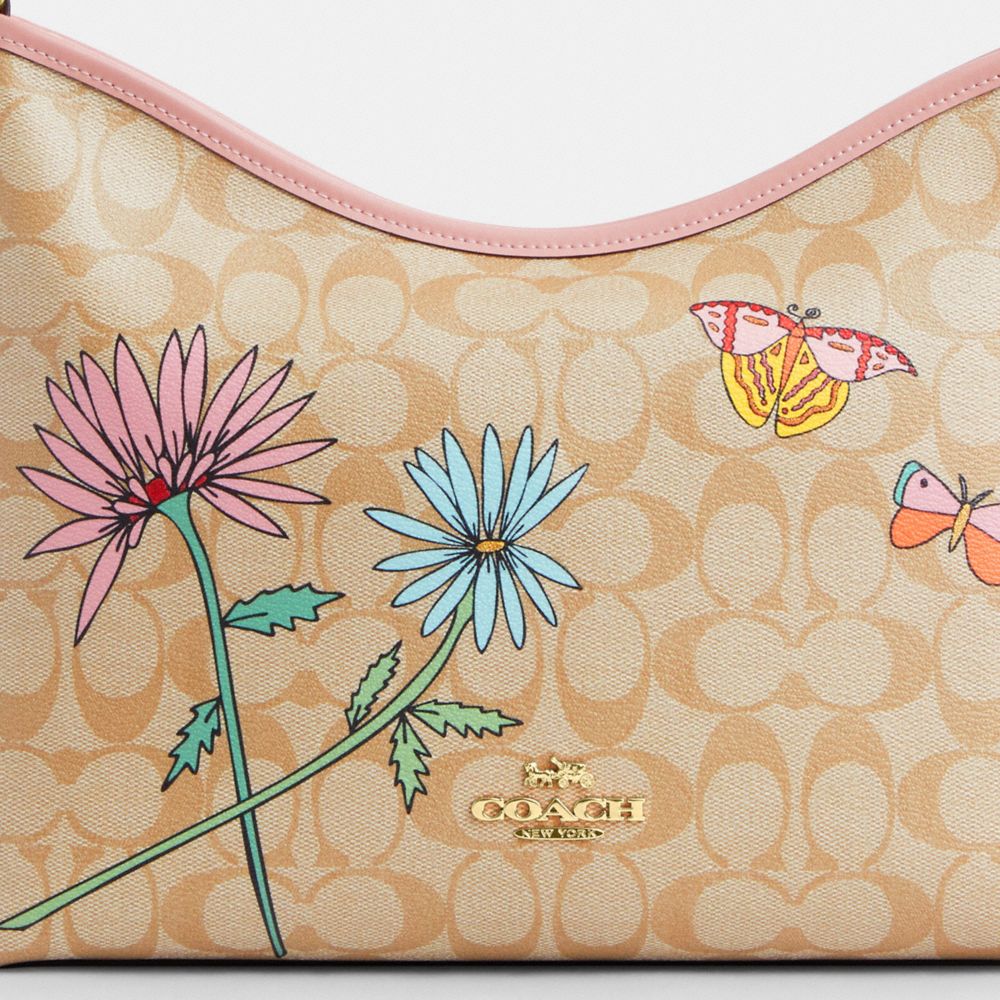COACH®,Coach X Observed By Us Laurel Shoulder Bag In Signature Canvas,Shoulder Bag,Piping,Casual,Beige