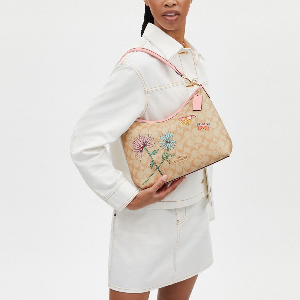 COACH®,Coach X Observed By Us Laurel Shoulder Bag In Signature Canvas,Shoulder Bag,Piping,Casual,Beige,Detail View