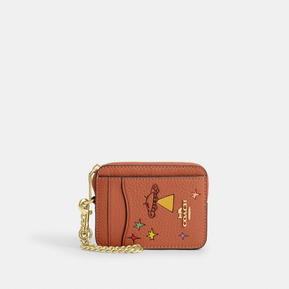 Gold Faded Orange Multi Coach X Observed By Us Zip Card Case