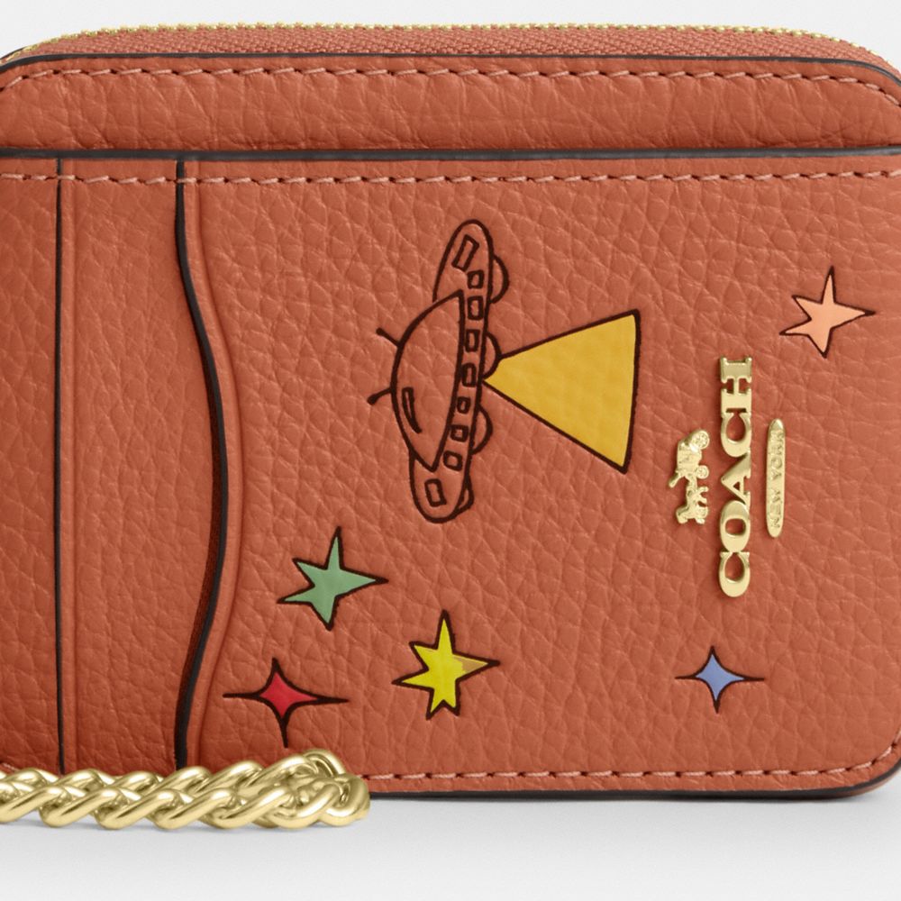 COACH®,ÉTUI-CARTES À ZIP COACH X OBSERVED BY US,Cuir innovant,Im/Orange délavé multi