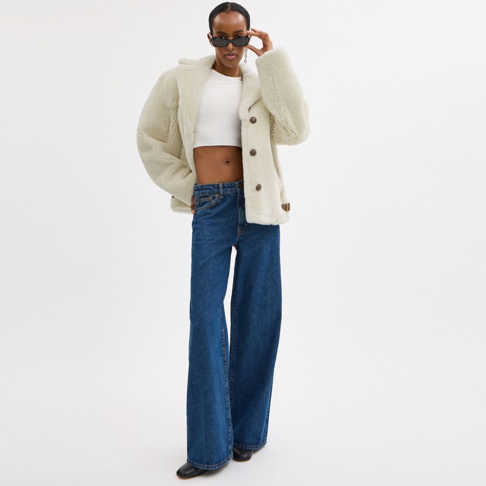 COACH®,Shearling Cardi Coat,Shearling,Teddy,Casual,Cream,Scale View
