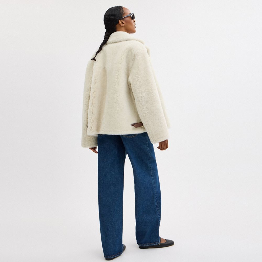 COACH®,Shearling Cardi Coat,Shearling,Teddy,Casual,Cream,Scale View
