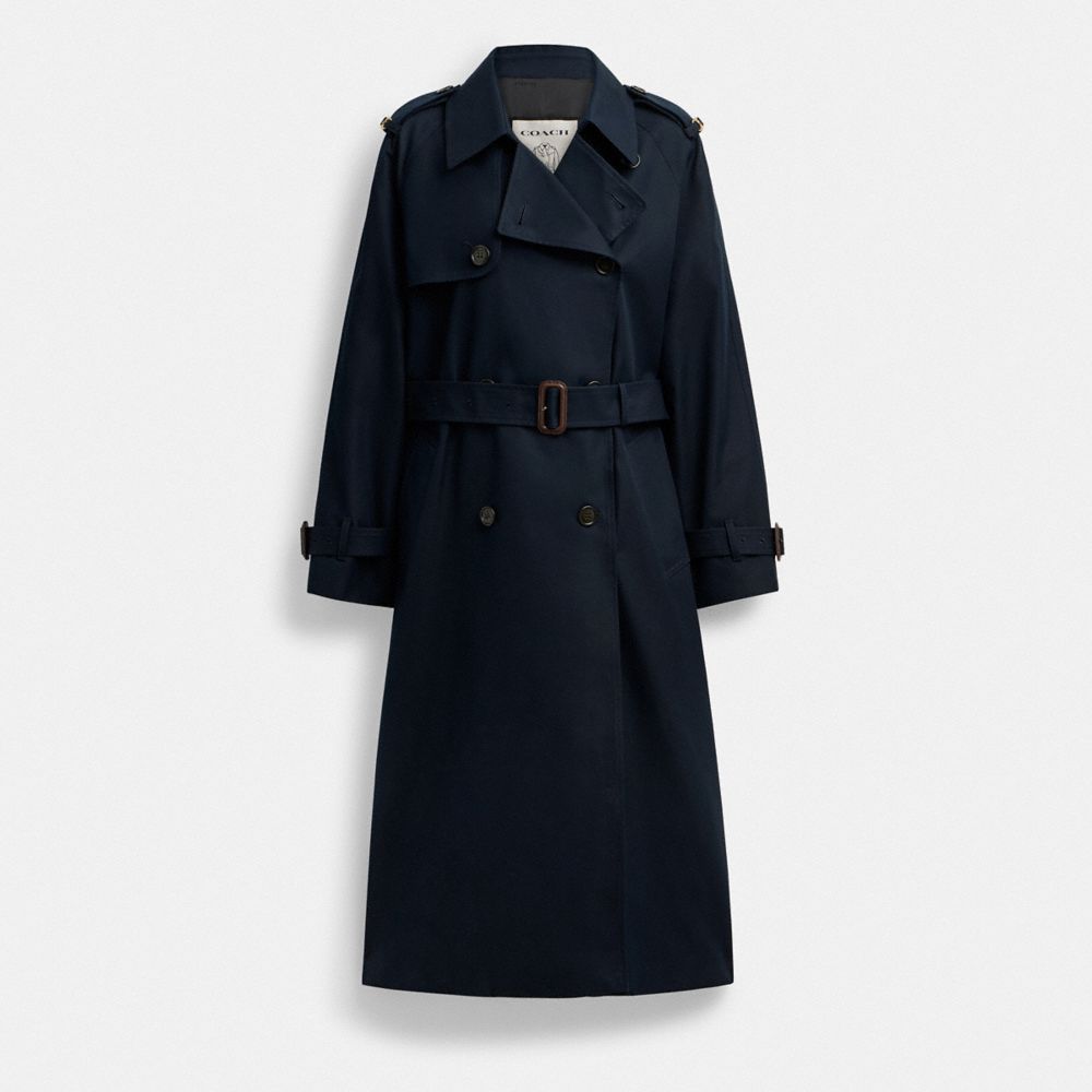 COACH®,Relaxed Trench,Cotton,Trench,Button,Sustainable,Work,Navy,Front View image number 0