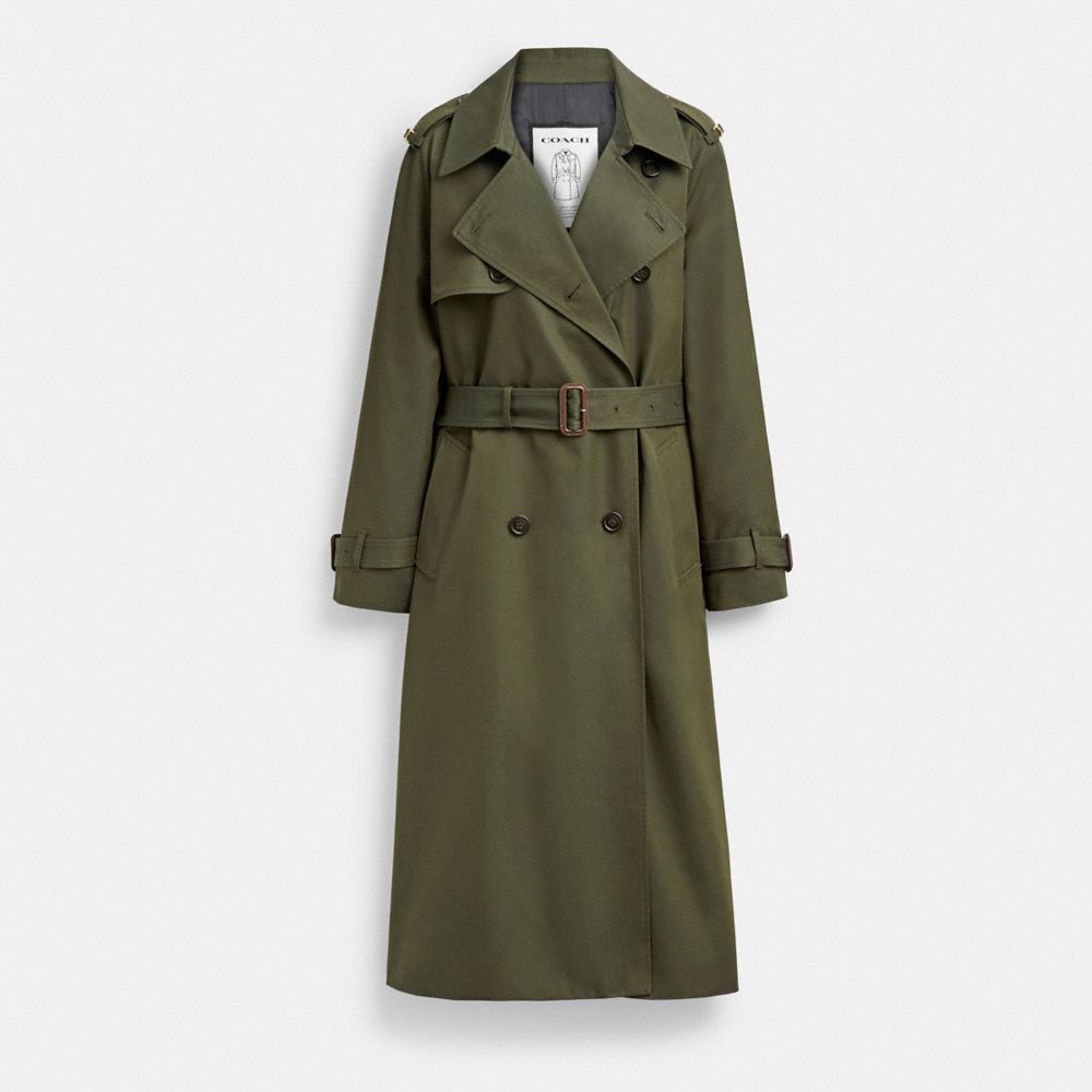 COACH®,Relaxed Trench,Cotton,Trench,Button,Sustainable,Work,Olive,Front View