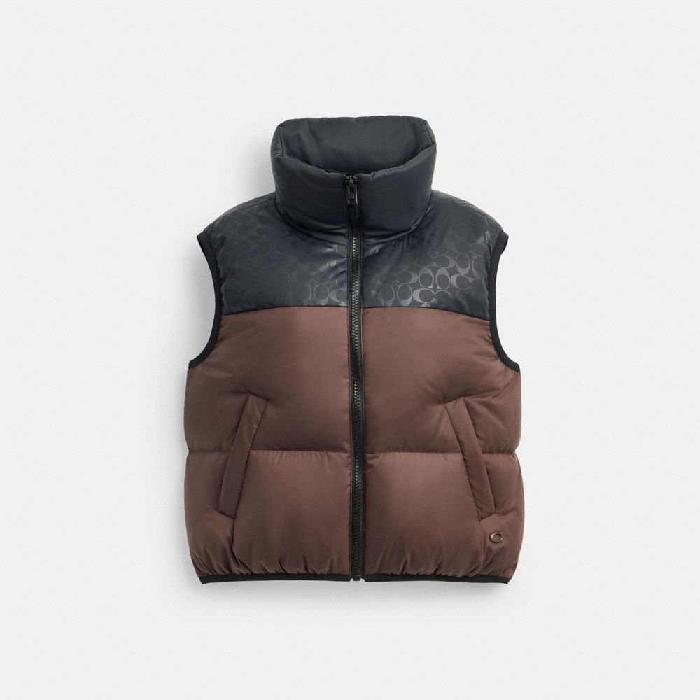 Black Brown Puffer Vest In Recycled Polyamide