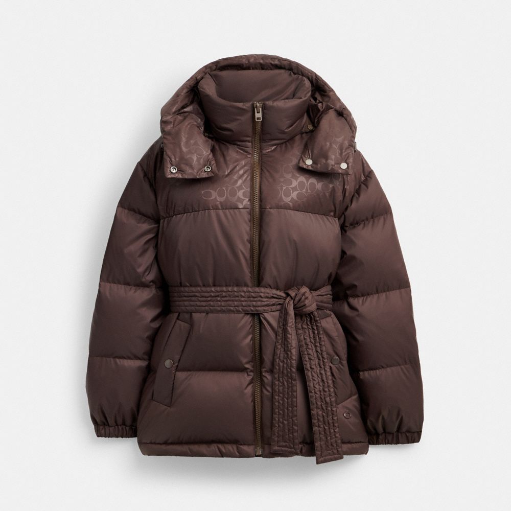 COACH Mid Length Belted Down Jacket In Recycled Polyamide