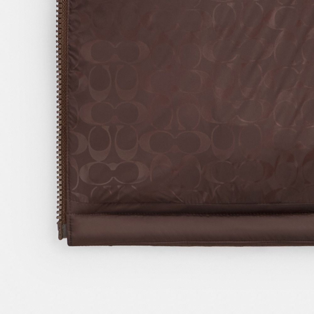 COACH®,Mid Length Belted Down Jacket In Recycled Polyamide,Recycled Polyester,Puffer,Quilted,Tie Belt,Sustainable,Adjustab...,Brown,Inside View,Top View