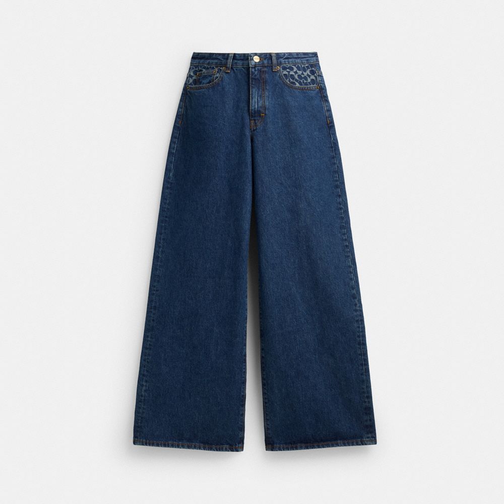 COACH®,Baggy Denim Pants,Cotton,Wide Leg,Logo,Pattern,Casual,,Front View image number 0