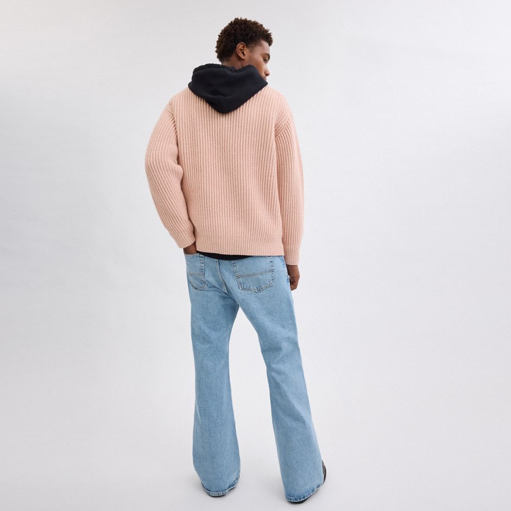 COACH®,Crewneck Bow Sweater In Recycled Wool,Cashmere,Polyamide,Wool,Sweater,Ribbed,Sustainable,Casual,Pink,Scale View