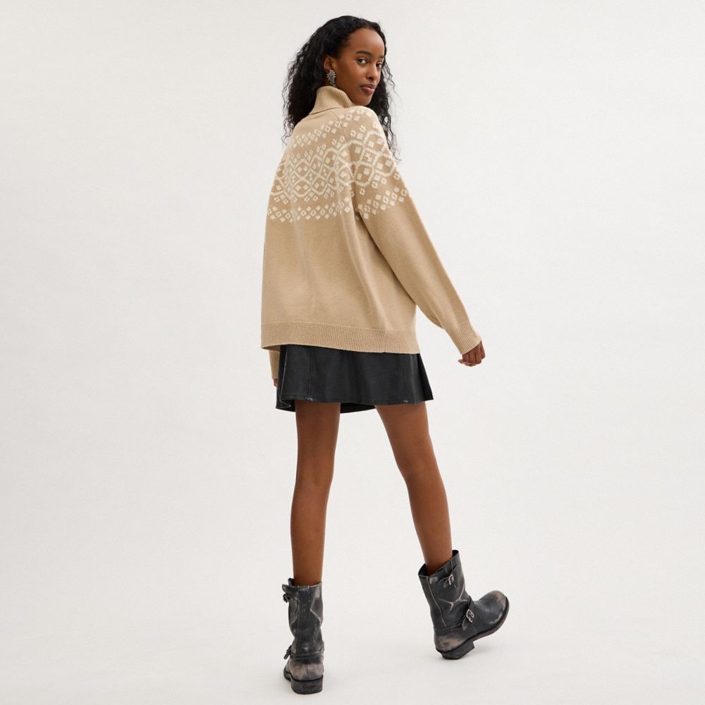 COACH®,Signature Crest Turtleneck,Pullover,Sweater,Applique,Logo,Casual,Beige,Scale View