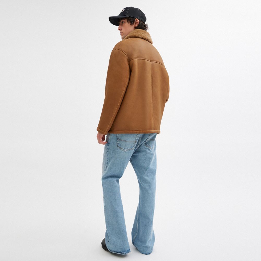 COACH®,Classic Shearling Coat,Shearling,Shearling,Leather,Fur Embellishment,Casual,Brown,Scale View