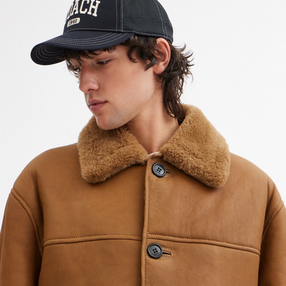 COACH®,Classic Shearling Coat,Shearling,Shearling,Leather,Fur Embellishment,Casual,Brown,Detail View