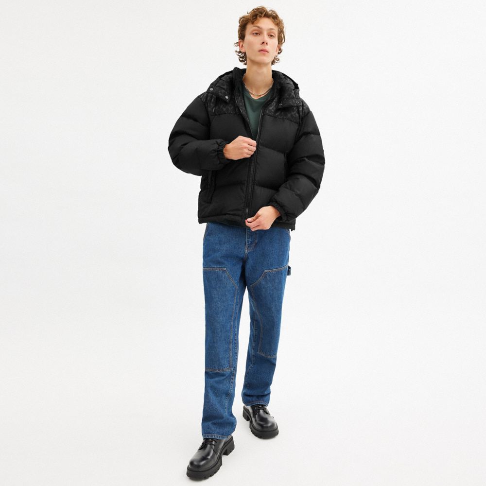 COACH®,Down Puffer Jacket In Recycled Polyester,Polyester,Quilted,Puffer,Down,Metal,Sustainable,Ripstop,Waterproof,Casual,Black,Scale View