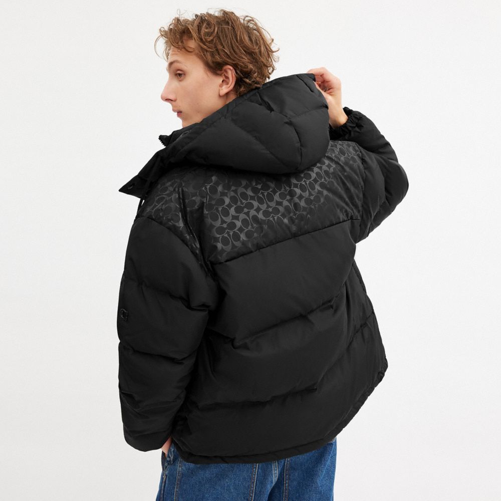 COACH®,Down Puffer Jacket In Recycled Polyester,Polyester,Quilted,Puffer,Down,Metal,Sustainable,Ripstop,Waterproof,Casual,Black,Scale View