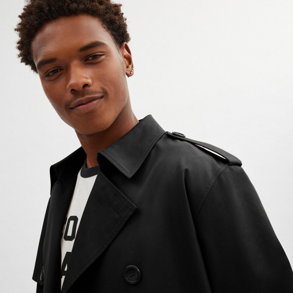 COACH®,Relaxed Trench Coat,Trench,Button,Work,Black,Detail View