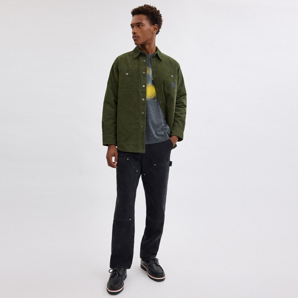 COACH®,Corduroy Shirt Jacket,Shirt Jacket,Logo,Tag Embellishment,Casual,Olive,Scale View