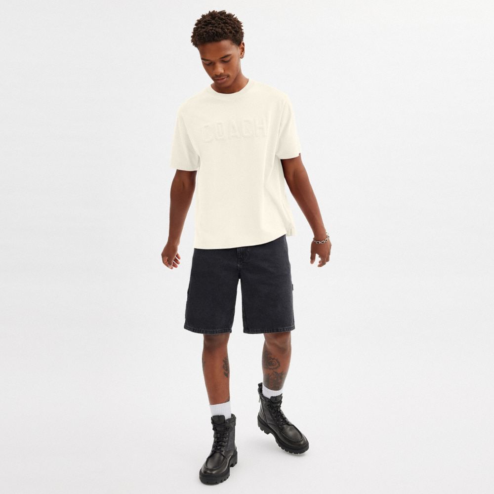 COACH®,Debossed T Shirt In Organic Cotton,Cotton,T Shirt,No Embellishment,Casual,Cream,Scale View