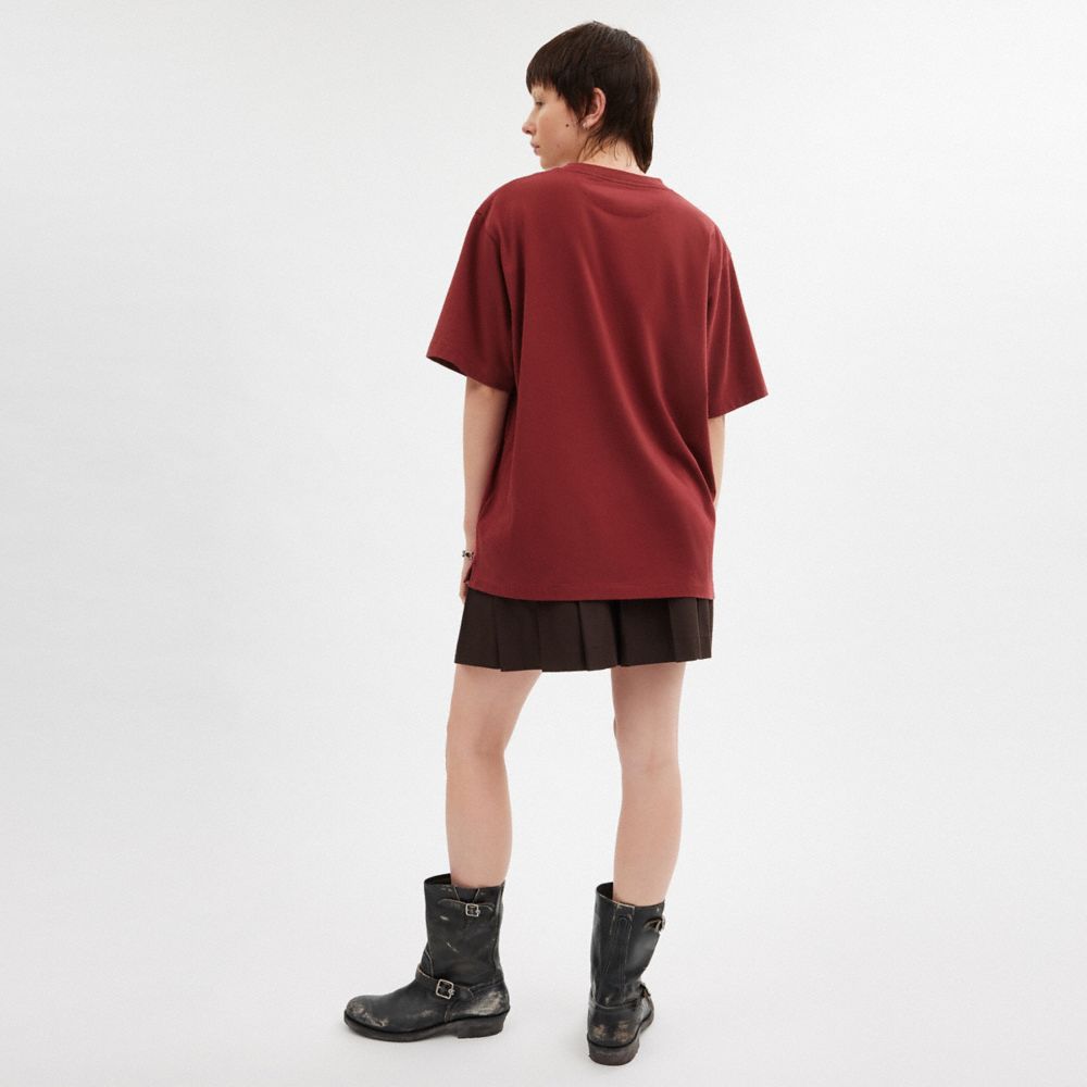 COACH®,Debossed T Shirt In Organic Cotton,Cotton,T Shirt,No Embellishment,Casual,Maroon,Scale View