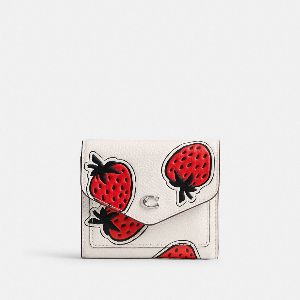COACH®,WYN SMALL WALLET WITH STRAWBERRY PRINT,Silver/Chalk Multi,Front View