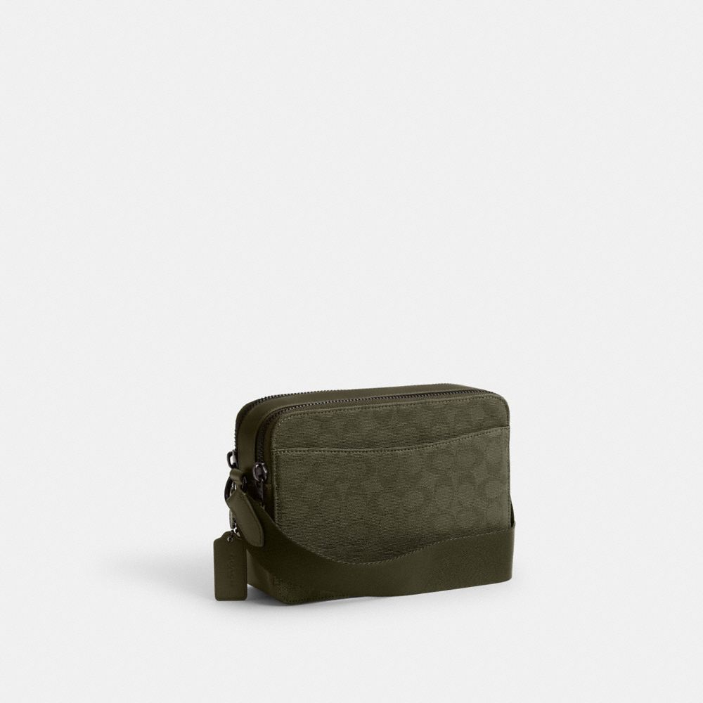 COACH®,Charter Crossbody Bag 24 In Signature Canvas Jacquard,Canvas,Leather,Cotton,Crossbody,Leather Embellishment,Casual,Olive,Angle View
