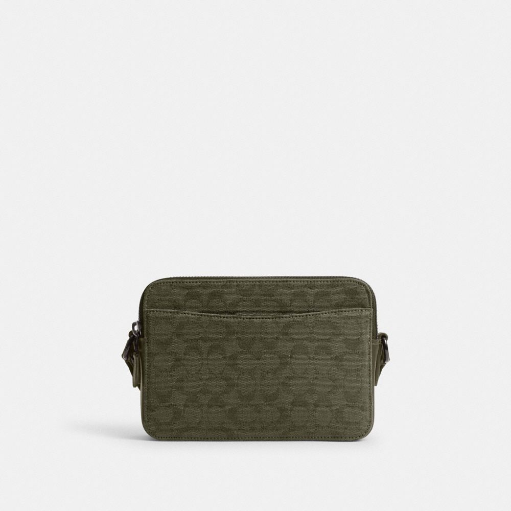 COACH®,Charter Crossbody Bag 24 In Signature Canvas Jacquard,Canvas,Leather,Cotton,Crossbody,Leather Embellishment,Casual,Olive,Back View
