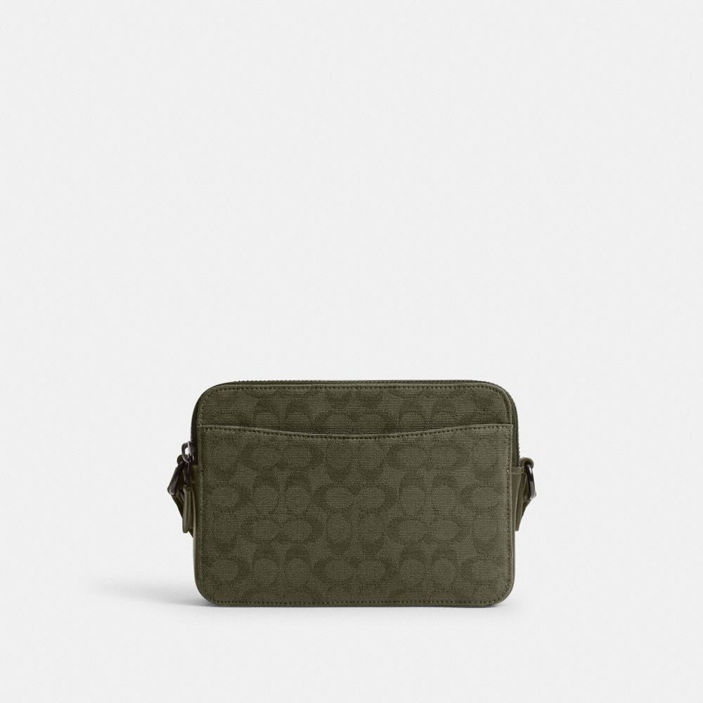 COACH®,SAC PORTÉ-CROISÉ CHARTER 24 EN TOILE JACQUARD SIGNATURE,Vert armée,Back View