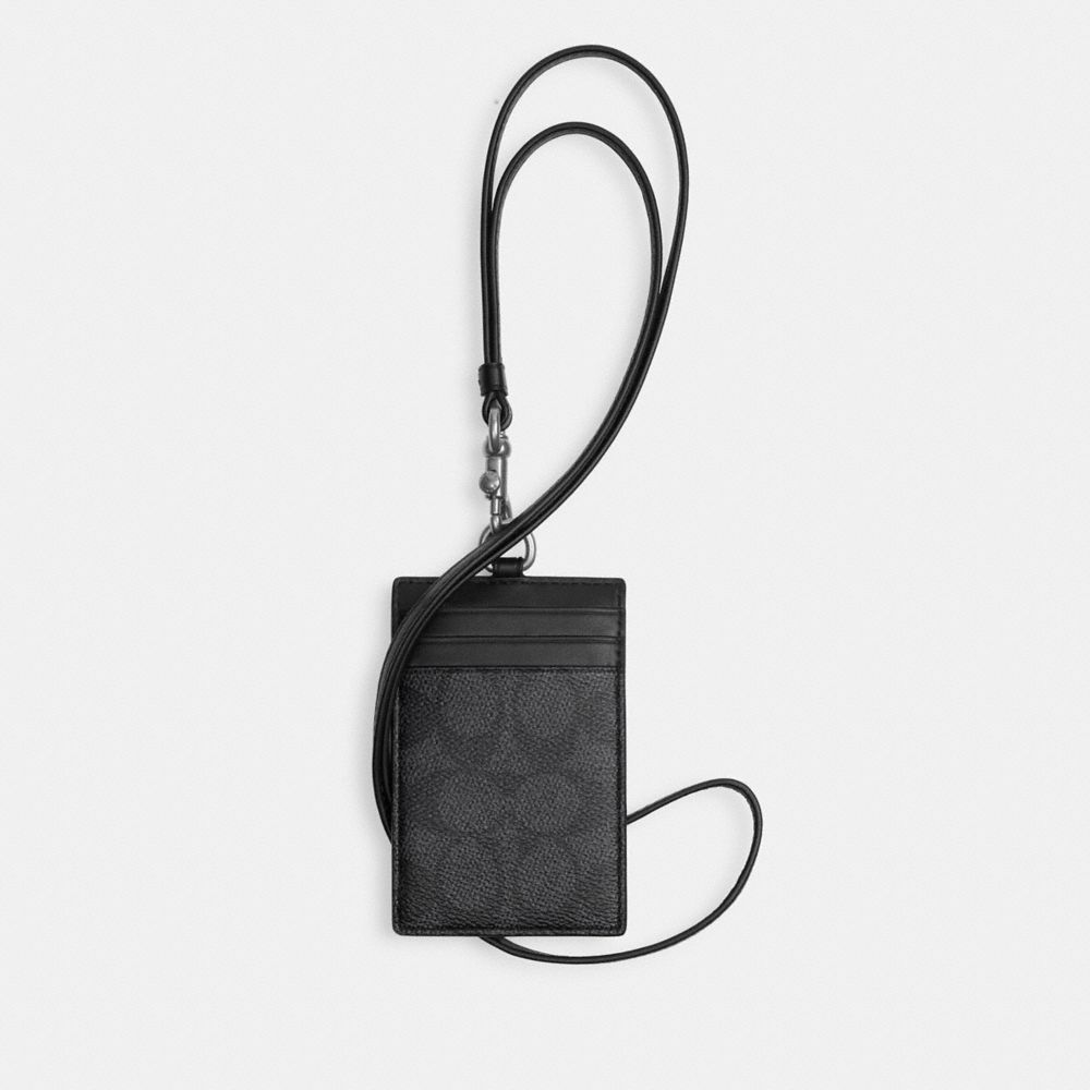 COACH®,ID LANYARD IN SIGNATURE CANVAS,Charcoal,Front View