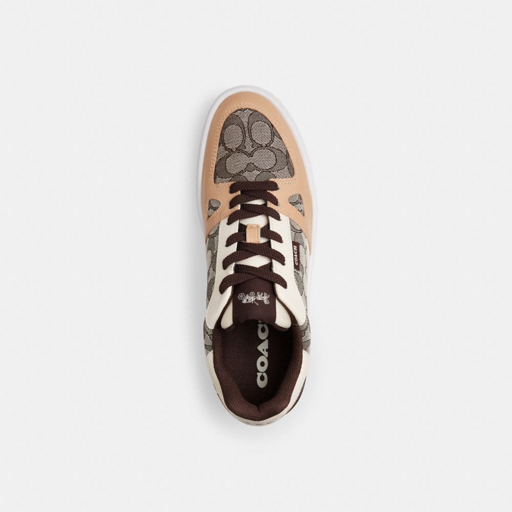 COACH®,Clip Low Top Sneaker In Signature Jacquard,Organic Cotton,Recycled Polyester,Leather,Casual,Mixed Media,Color Block...,Multi Color,Inside View,Top View