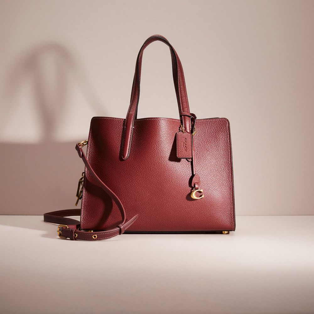 COACH®,Restored Carter Carryall 28,Leather,Crossbody,Logo,Metal,Work,Red,Front View