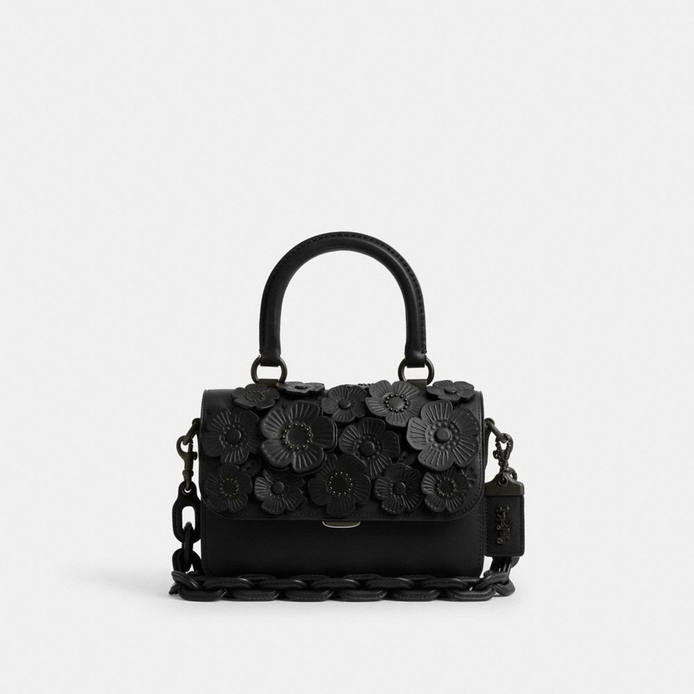 COACH®,ROGUE TOP HANDLE BAG WITH TEA ROSE,Glovetanned Leather,Medium,Tea Rose,Matte Black/Black,Front View