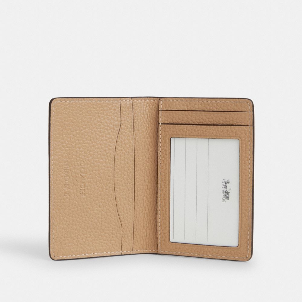 COACH®,Coach X Observed By Us Id Card Wallet,Bi Fold,Logo,Embossed,Casual,Beige,Inside View,Top View