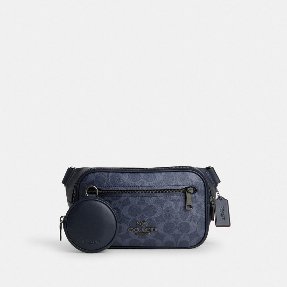 Gunmetal Denim Midnight Navy Elias Belt Bag In Signature Denim