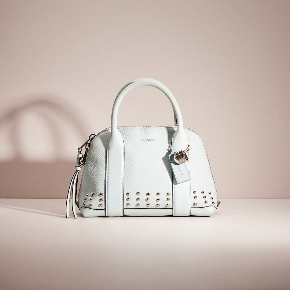 COACH®,UPCRAFTED BLEECKER MINI PRESTON SATCHEL IN PEBBLED LEATHER,Leather,Silver/Sea Mist,Front View