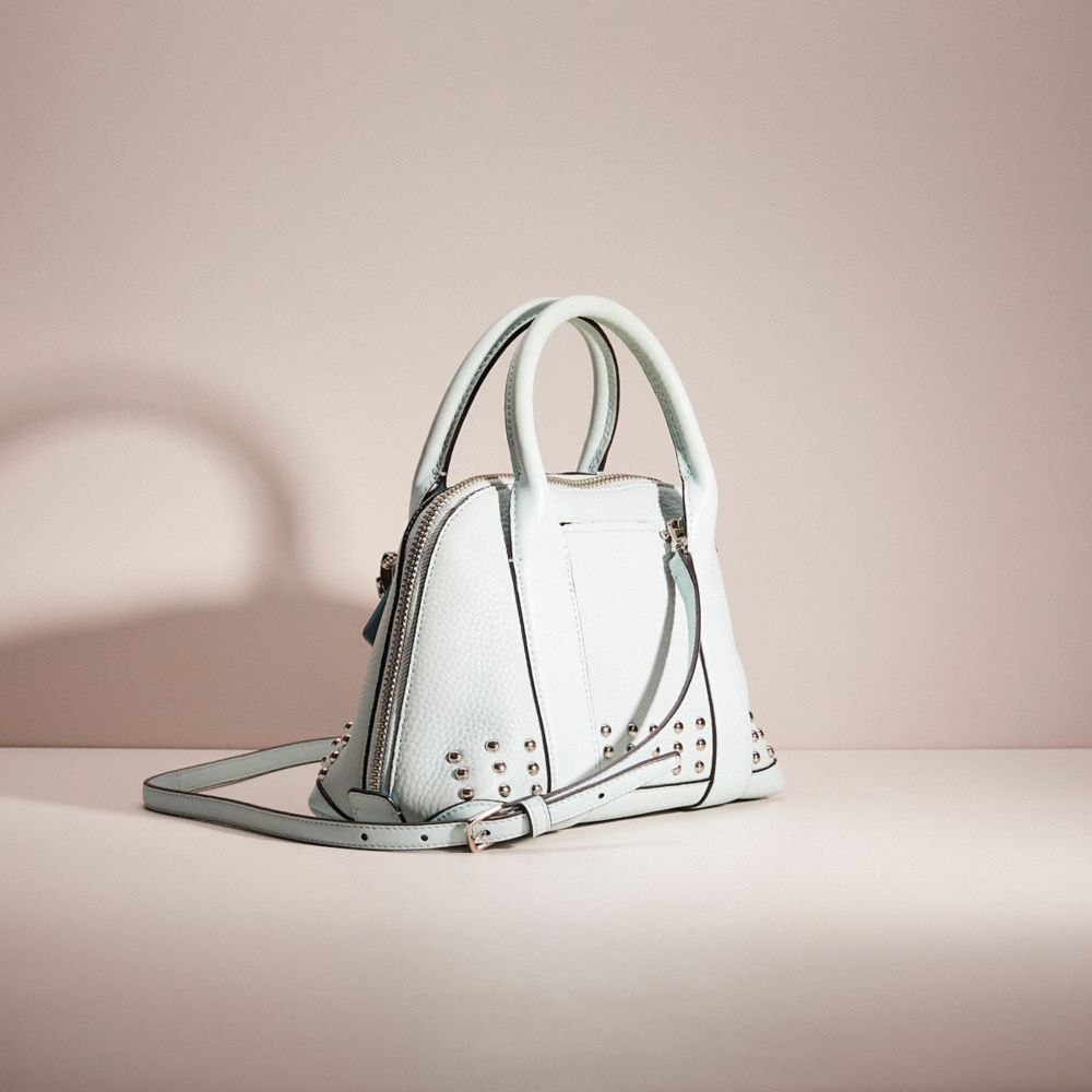COACH®,UPCRAFTED BLEECKER MINI PRESTON SATCHEL IN PEBBLED LEATHER,Leather,Silver/Sea Mist,Angle View