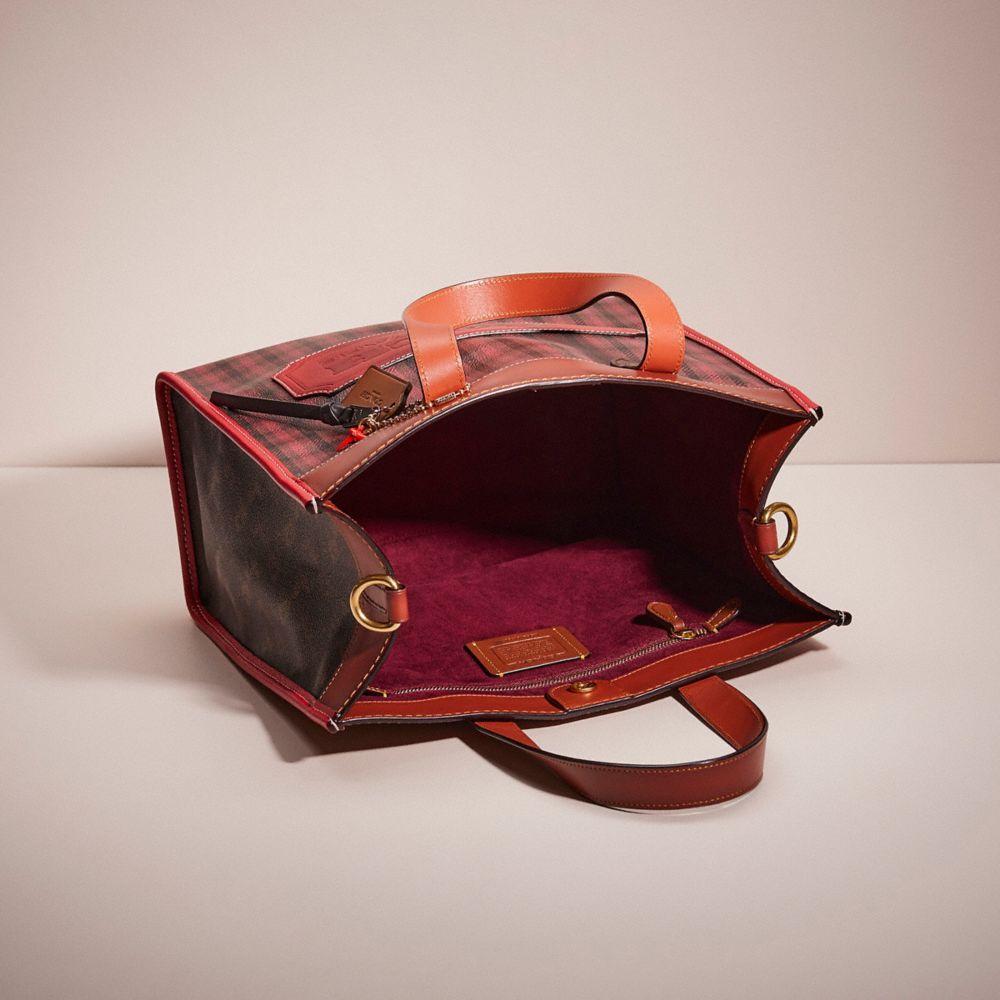 COACH®,UPCRAFTED FIELD TOTE IN SIGNATURE CANVAS WITH HORSE AND CARRIAGE PRINT,Signature Coated Canvas,Cozy Up,Brass/Tan Truffle Rust,Inside View,Top View