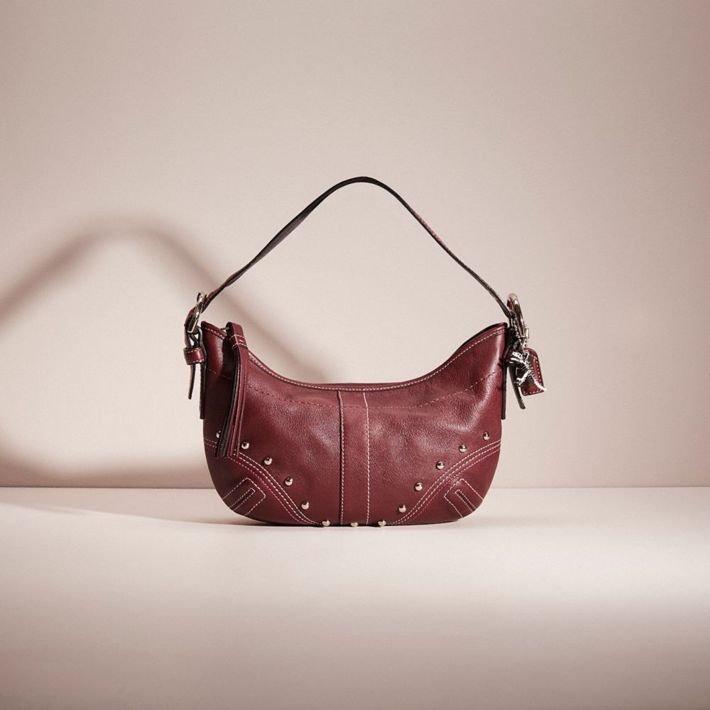 COACH®,UPCRAFTED SOHO SMALL HOBO,Leather,Silver/Bordeaux,Front View