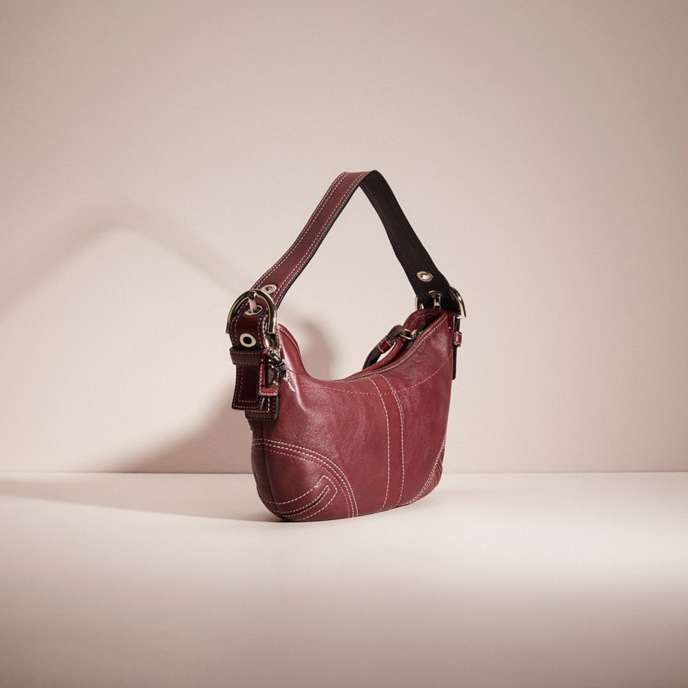 COACH®,UPCRAFTED SOHO SMALL HOBO,Leather,Silver/Bordeaux,Angle View