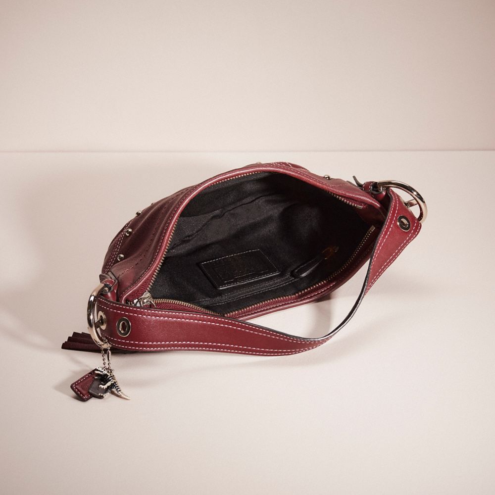 COACH®,UPCRAFTED SOHO SMALL HOBO,Leather,Silver/Bordeaux,Inside View,Top View