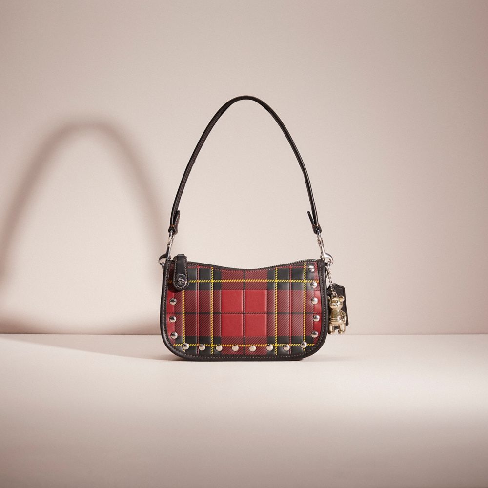 Red Tartan Plaid Print Punk Messenger Cross Body Handbag Purse: Handbags