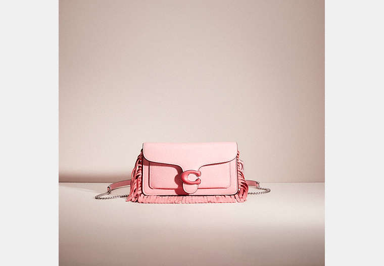 COACH®,UPCRAFTED TABBY CHAIN CLUTCH,Polished Pebble Leather,Silver/Flower Pink,Front View