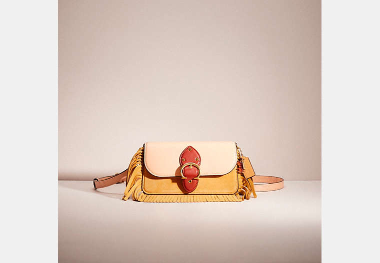 COACH®,UPCRAFTED BEAT CROSSBODY CLUTCH IN COLORBLOCK,Glovetanned Leather,Brass/Blush Natural Multi,Front View